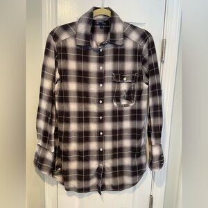 Gap Size M Black Plaid Lightweight Cotton Button Down Boyfriend Fit Tunic Shirt